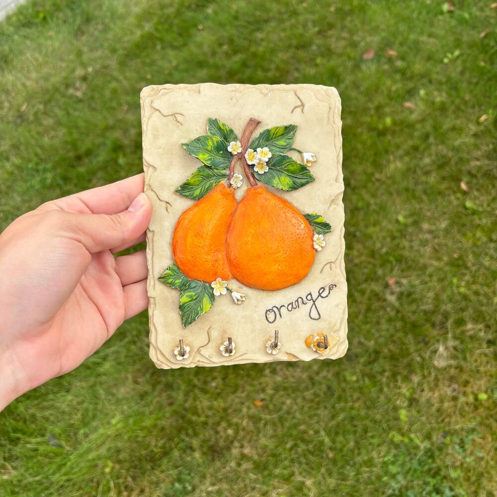 Vintage Key/Necklace Wall Hanging with 3D Ceramic Oranges